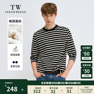 Teenie Weenie Men小熊男裝簡約風(fēng)條紋長袖T恤秋冬休閑潮流打底衫 黑色 S 165