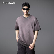 PINLI品立短袖T恤純棉夏季男裝潮牌寬松落肩男士百搭圓領(lǐng)上衣 紫色 L (175)
