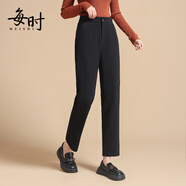 每時女裝仿毛呢休閑褲女春秋新款哈倫褲煙管褲西裝女褲子女2889黑31