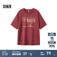 Semir[商場(chǎng)同款]史努比系列短袖T恤女中長(zhǎng)款印花2024新款純棉秋裝 酒紅60957 165/88A/L
