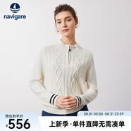 Navigare意大利小帆船寬松羊毛衫女士秋冬休閑半開領(lǐng)毛衣100%羊毛針織衫女 科技白 M