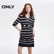 ONLY 2024春季新款撞色條紋字母刺繡短款針織連衣裙女|124146001