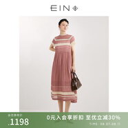EIN【輕禮服】EIN言小黑裙中長(zhǎng)款絲棉短袖蕾絲連衣裙女2024夏季新款 煙粉 S
