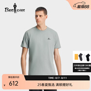 比音勒芬2025夏季新款透氣圓領(lǐng)防曬短袖T恤休閑簡約親膚男士上衣日常通勤 97云杉綠色 XL （110）