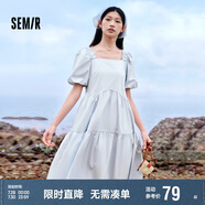 森馬連衣裙女溫柔系木耳邊方領(lǐng)夏季泡泡袖娃娃裙甜美107424114030