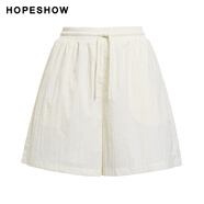 紅袖（hopeshow）夏季女裝 松緊腰抽繩拼接闊腿A字短褲89624231209 米白色 M