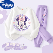 迪士尼（Disney）品牌女童秋裝套裝2025新款春秋薄款洋氣衛衣兩件套兒童衣服女孩 迪Z歡樂(lè )妮白+迪大妮香芋紫褲 110 cm