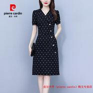 皮爾卡丹（pierre cardin）氣質短袖連衣裙大碼女裝收腰顯瘦修身中長款裙子夏裝2025新款 黑色 2XL 建議121-135斤