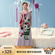 兩三事復(fù)古長(zhǎng)袖針織連衣裙秋冬新款超長(zhǎng)黑色慵懶毛織長(zhǎng)裙焰葵之浴 粉色 S