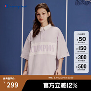 Champion【王俊凱同款】冠軍T恤24春夏新款美式寬松復(fù)古翻領(lǐng)短袖 紫色 L