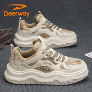 德?tīng)柣菽行逍?026夏季新款休閑鞋男士老爹鞋百搭軟底休閑厚底運動(dòng) 卡其 44