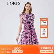 PORTS寶姿女裝春夏新品時(shí)尚碎花圓領(lǐng)短袖連衣裙LM8D240MPP109 丈青印花 S (4)
