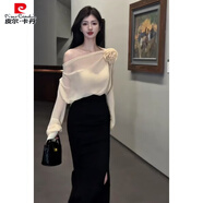 皮爾卡丹（pierre cardin）2025新款氣質(zhì)御姐露肩設(shè)計(jì)感雪紡長(zhǎng)袖襯衫+高腰開叉魚尾包臀長(zhǎng)裙 上衣+魚尾裙 S