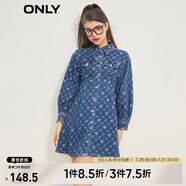 ONLY時尚翻領(lǐng)滿印短款牛仔襯衫連衣裙女|123142017 J33350水洗牛仔藍 M (165) 84A