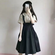 落跑姐妹 RUNAWAY SISTERS2025夏學(xué)院風(fēng)套裝女日系甜美短袖襯衫高腰背帶裙兩件套 黑 裙單件 S