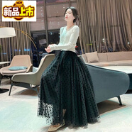 初徑2025新款高端植絨網(wǎng)紗半身裙女中長(cháng)款高腰顯瘦大擺字蓬蓬 黑色 均碼
