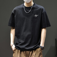 東方駱駝（EASTERN CAMEL）短袖t恤男士白色2026新款夏季寬松男生半袖刺繡體恤冰絲速干上衣 2881黑色【4.0升級涼感棉面料】 4XL 165-180斤