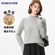 羅蒙【綿羊毛】羊毛衫女士蕾絲半高領秋冬新款打底針織衫套頭毛衣女裝