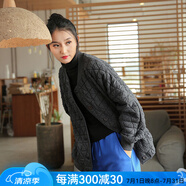 娟的絹 冬季小香風(fēng)文藝復(fù)古女裝寬松顯瘦夾棉加厚外套女式純色棉服棉衣 深灰 均碼