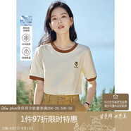 茵曼涼感撞色繡花女裝正肩短袖t恤2025夏季新品打底襯衫上衣 梨花杏 S