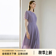 顏域（YANYEE）短袖百褶連衣裙2024夏天新款女裝氣質(zhì)女神范收腰顯瘦氣質(zhì)a字裙 紫色 M/38