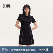 森馬（Semir）連衣裙女撞色短裙潮酷百搭夏季潮流polo領小黑裙顯瘦休閑時尚 黑色90001 S