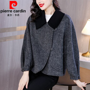 皮爾卡丹（pierre cardin）毛呢大衣外套女秋冬新款復古高級感短款女士休閑百搭寬松開(kāi)衫上衣 灰色 M