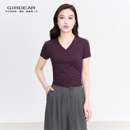 哥弟（GIRDEAR）女裝T恤衫上衣V領(lǐng)短袖T恤夏季穿搭夏裝半袖夏裝1300888 深紫色 * L (4碼)