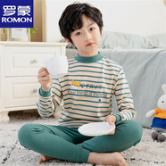 羅蒙(ROMON)兒童內(nèi)衣套裝純棉2-13歲男童秋衣秋褲長(zhǎng)袖春秋冬女童睡衣圓領(lǐng)居家 一套價(jià) 條紋BB童1 110 cm（100-110cm）25-30斤