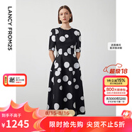 朗姿【Basic衣櫥】小香風法式赫本風波點裙子女夏新款連衣裙 本白色2 M