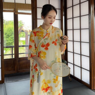 兔芊新中式連衣裙改良中國風穿搭旗袍新中式復(fù)古國風氣質(zhì)名媛甜美印花 瑤光(高定開衩旗袍) 3XL:裙長145cm適合身高168-175 均碼