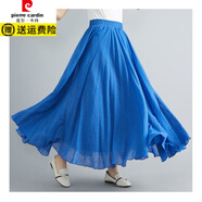 皮爾卡丹（pierre cardin）32色現(xiàn)貨森女文藝大碼棉麻半身裙松緊腰亞麻A字裙長(zhǎng)款色名族風(fēng) 牛仔藍(lán) M 85C