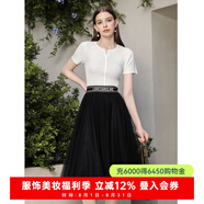 CAROLINE卡洛琳2023夏季新款簡(jiǎn)約多巴胺V領(lǐng)針織衫短袖ECRDBA50 白色（現貨） L