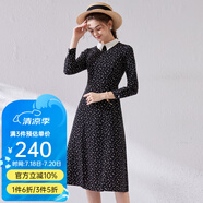 經(jīng)典故事（JANE STORY）經(jīng)典故事襯衫式長袖秋季女2024年新款連衣裙設(shè)計感氣質(zhì)顯瘦雪紡裙 黑底白花 S