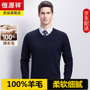 恒源祥100%羊毛衫男V領(lǐng)加厚純色毛衣秋冬新款中年純羊毛保暖針織衫爸爸 V藏青 XL 180/115