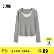 森馬毛衣女拼色假兩件毛衫修身春秋圓領(lǐng)套頭衫顯瘦109524107002