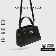 CHARLIE&KELLI CK品牌輕奢包包女包鱷魚(yú)紋凱莉包2025新款手提斜挎包女生日禮物 黑色【代寫(xiě)賀卡 贈(zèng)品牌禮袋】