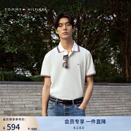 TOMMY HILFIGER【珠地網(wǎng)眼】夏季男透氣舒適鑲邊翻領(lǐng)T恤/純色修身多色短袖POLO 【合身款】云沐白色YAF XL