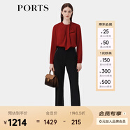 PORTS寶姿女裝早秋新款商務通勤純色休閑直筒長褲ALP9P003QWQ053 黑色 L (8)