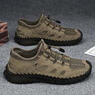 西域駱駝（VANCAMEL）男鞋網(wǎng)面鞋2025秋季新款鏤空透氣戶外溯溪徒步鞋防滑休閑登山鞋子 卡其色 【時(shí)尚款】【官方正品】 43