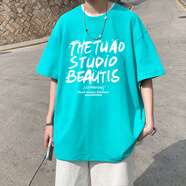 以純 YISHION短袖男生夏季t恤新款美式夏天潮牌半袖寬松重磅純棉上衣體恤男款 湖綠色 【純棉】現(xiàn)貨立發(fā) S 建議【80斤~105斤】