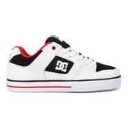 Dcshoecousa純色皮革低幫滑板鞋耐磨橡膠底休閑運動鞋 WHITE/BLACK/RED 42.5