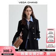 VEGA CHANG毛呢外套女2025秋冬新款復(fù)古簡約翻領(lǐng)雙排扣西裝 瑪瑙黑 S