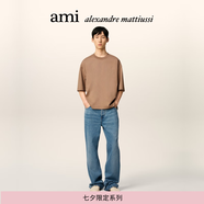 AMIPARIS【七夕限定】AMI 男女同款縫線ADC寬松T恤 立體愛心棉質(zhì)五分袖 236焦糖棕 UTS355.724 S