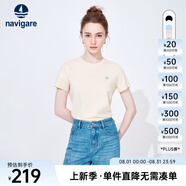 Navigare意大利小帆船短袖T恤衫女夏季圓領(lǐng)百搭體恤衫修身短款基礎(chǔ)款上衣 霜杏 L