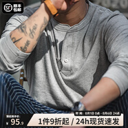 馬登工裝 美式復(fù)古重磅亨利衫長袖T恤男開領(lǐng)硬漢內(nèi)搭純棉打底衫秋 花灰 2XL