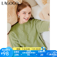 lagogo【抗起球】綠色軟糯圓領(lǐng)長袖針織衫女拉谷谷秋冬鑲珍珠毛衣 綠色(L2) M 160/38