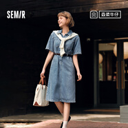 森馬（Semir）森柔牛仔|牛仔連衣裙女工裝風(fēng)收腰顯瘦夏港風(fēng)中長(cháng)裙復古潮流 牛仔淺中藍88601 S