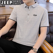JEEP SPIRIT吉普短袖T恤男夏季POLO衫男翻領(lǐng)上衣商務(wù)男修身休閑半袖體恤 灰黑 L （111斤-130斤）