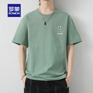 羅蒙T恤男新款純棉短袖2025夏季潮流冰絲圓領(lǐng)笑臉半袖體恤學(xué)生上衣服 3066果綠 L （110-125斤）